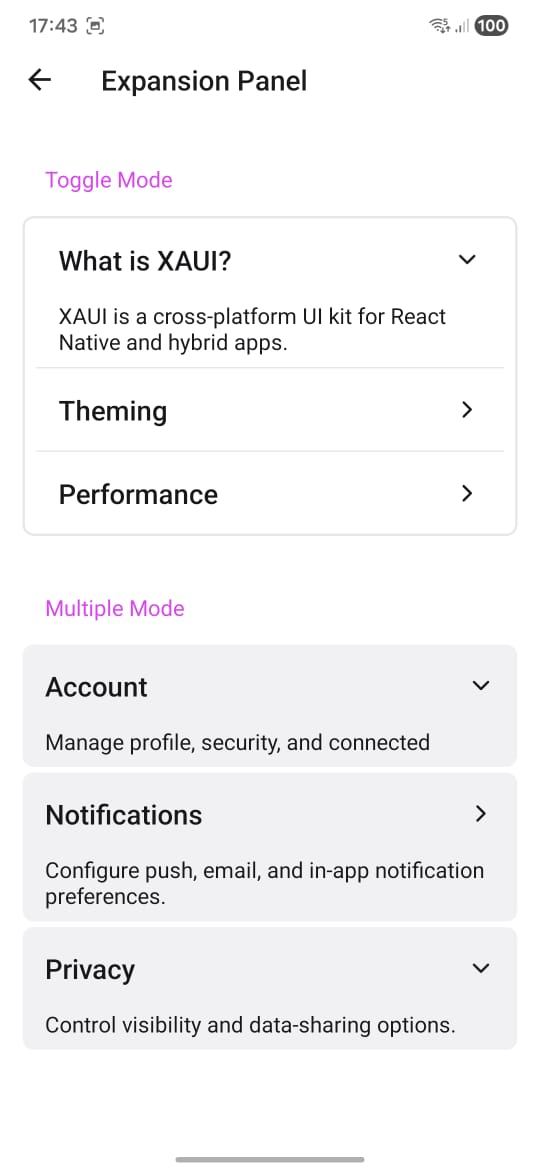 Expansion Panel preview light mode